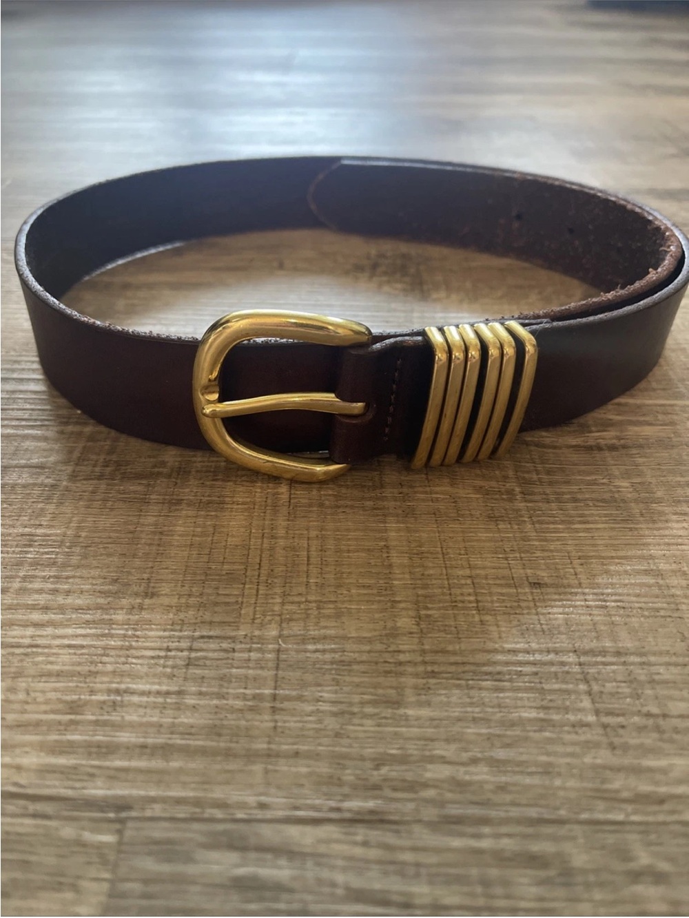 Madewell Multikeeper Leather Belt in Brown Cherry Wood Gold 38inch